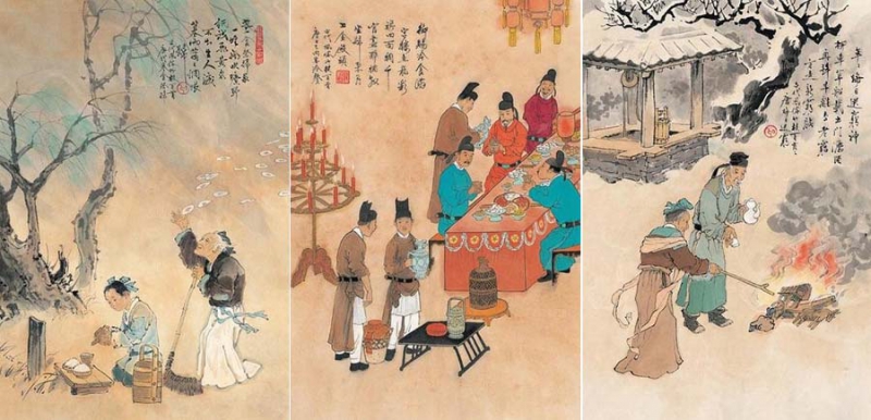 این نقاشی ها آداب و رسوم عامیانه را در طول جشنواره بهار در سلسله تانگ باستان به تصویر می کشد.